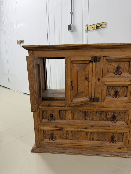 Mexican pine cabinet with 4 drawers & doors