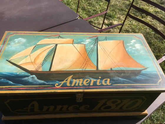 Baule in legno dipinto "Améria 1810" – Armadi contenitori, Vintage (photo 3 of 11)