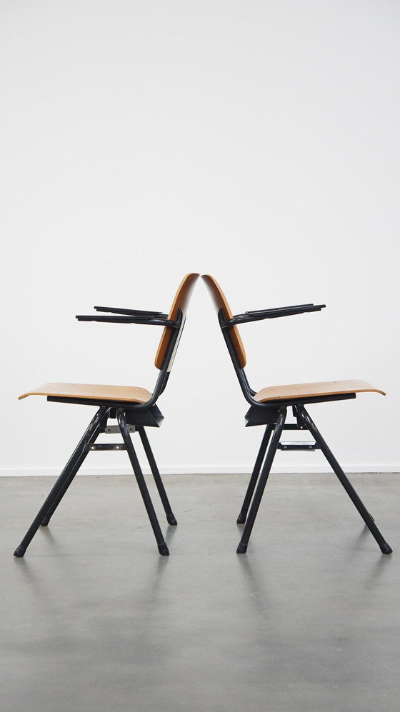 Image 1 of 12 Vintage Dutch Design Marko School/Canteen/Dining Chairs With Armrests