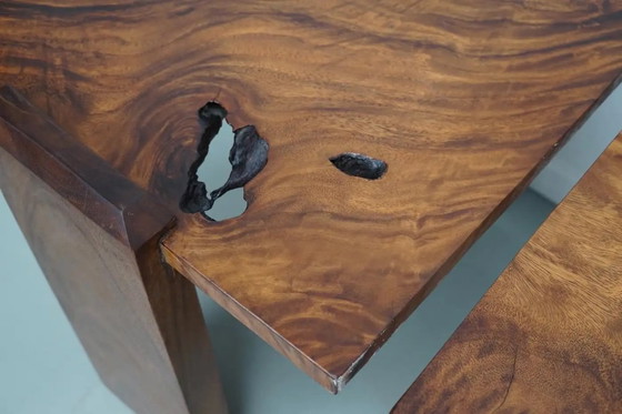 Image 1 of Ensemble de deux tables basses vintage en noyer naturel, vers 1970/1980