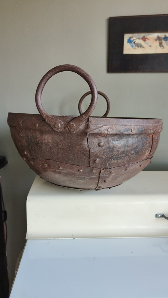 Image 1 of 2 braciere vintage in ferro battuto con padella rivettata