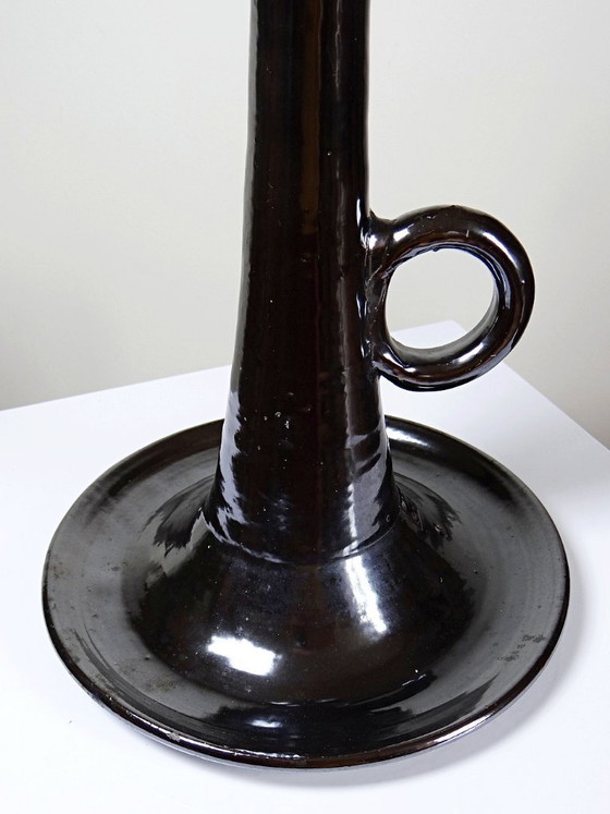 Image 1 of Grote Biot-kandelaar van zwart geglazuurd aardewerk, voorheen een lampvoet, jaren 60.