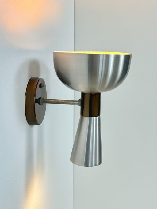 Applique da parete vintage in metallo spazzolato e rame, Paesi Bassi, 1960