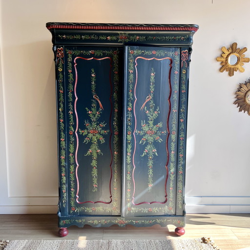 Antieke Biedermeier kast Hindelooper folklore schilderkunst