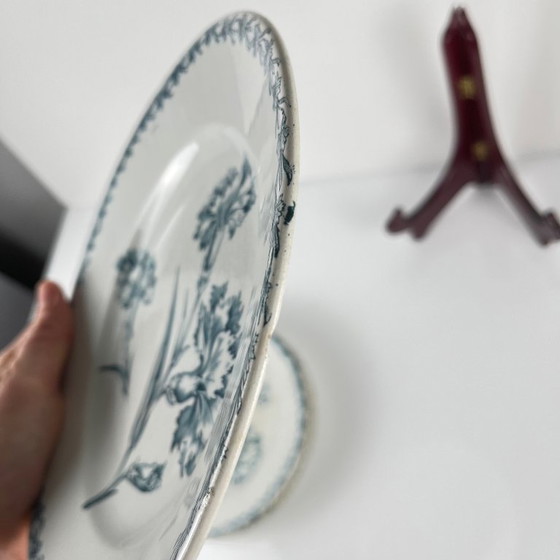 Image 1 of Set of 6 dessert plates, "Carnation" pattern, KG Lunéville, ironstone, 19th century