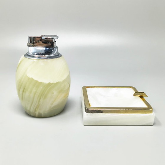 1960s Mid-Century Modern Italian Onyx Smoking Set With Table Lighter & Ashtray – Decorative Objects, Stone (photo 3 of 9)