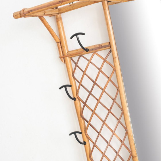 Vintage Hall Coat Rack With Mirror. Cane And Metal. France, 1960s – Rattan (photo 10 of 10)