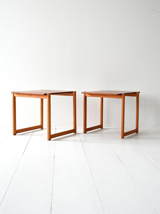 Image 1 of Pair of Vintage Scandinavian Nesting Tables in Teak and Beech