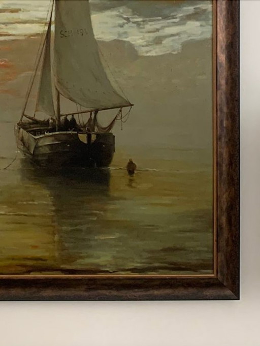 XXL Painting 'Fishing Boat on a Calm Sea' – De Kunstfabriek Amsterdam (189x149 cm)