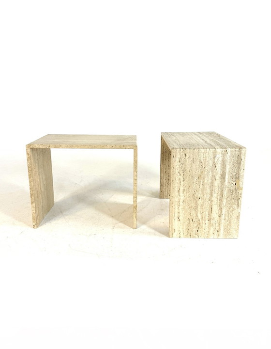 Image 1 of Set of 2 vintage travertine side tables '60