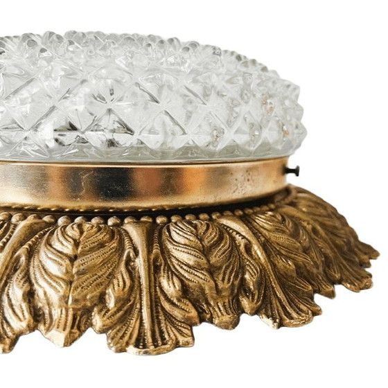 Image 1 of Vintage French Baroque ceiling lamp, faceted glass, Hollywood Regency ceiling light, brass, 1960s