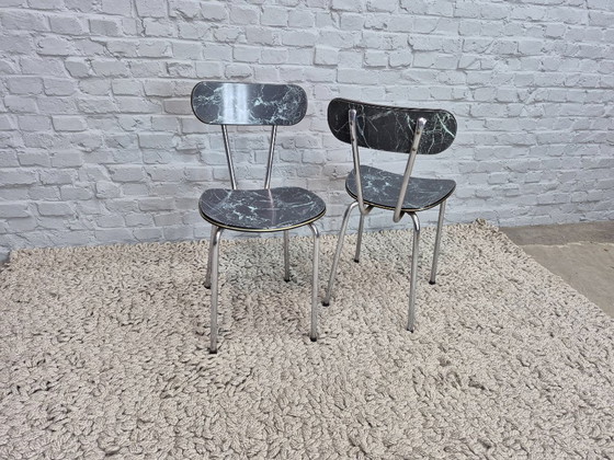 Lot de 4 Chaises de Cuisine Vintage Brabantia, Formica Effet Marbre Noir avec Accent Doré, Pays-Bas, Années (photo 4 of 8)
