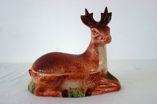Plat Terrine de Cerf en Majolique par Michel Caugant, France, 1950s