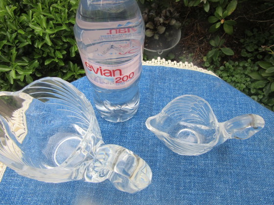 Image 1 of 2 Glass Swan Jugs, large and small, same patteen, possibly Walther Glass, vintage 