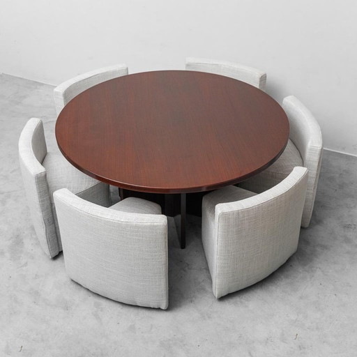 JUEGO DE COMEDOR MODERNO VINTAGE DE LOS AÑOS 70 CON MESA REDONDA Y 6 SILLAS