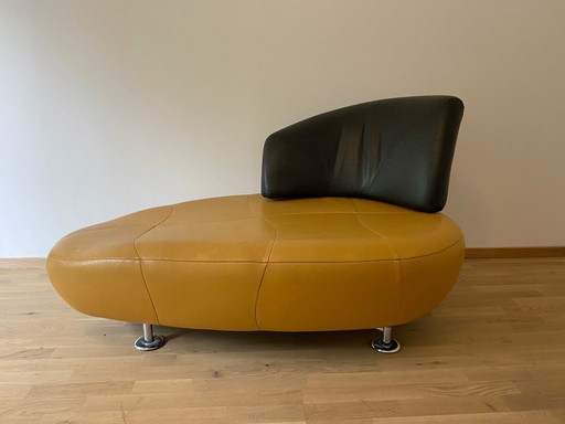 Leolux Kikko Chaiselongue - Leder - Gelb/Schwarz - Vintage