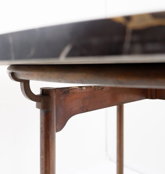 Image 1 of Portoro" pedestal table / Side table in metal with marble top
