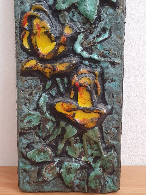 Image 1 of Vintage 3D-wandpaneel met keramisch bloemenpatroon, retro decoratie uit de jaren 70.