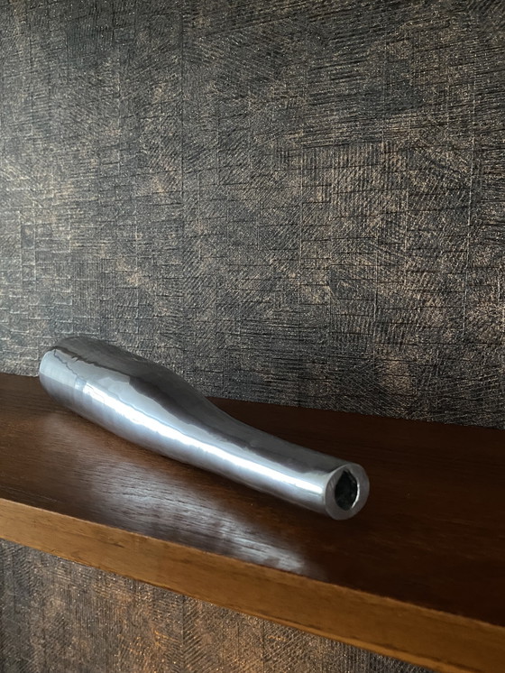 Image 1 of Vintage aluminium lange hals vaas jaren 80