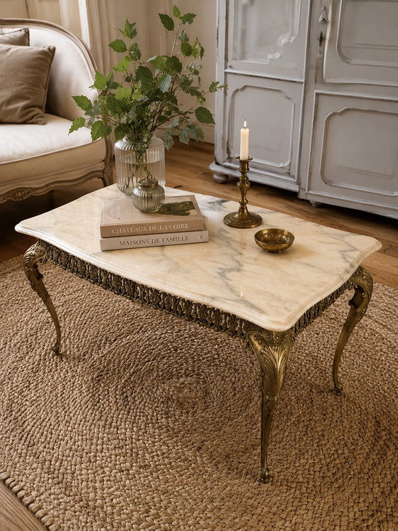 Louis XV style gilt bronze coffee table with white marble top (photo 7 of 7)