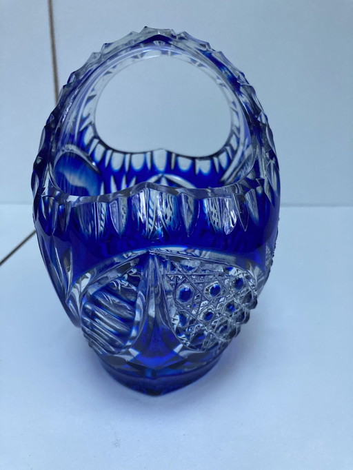 Panier En Cristal Republic Tchèque Bleu Cobalt Vintage 90’s