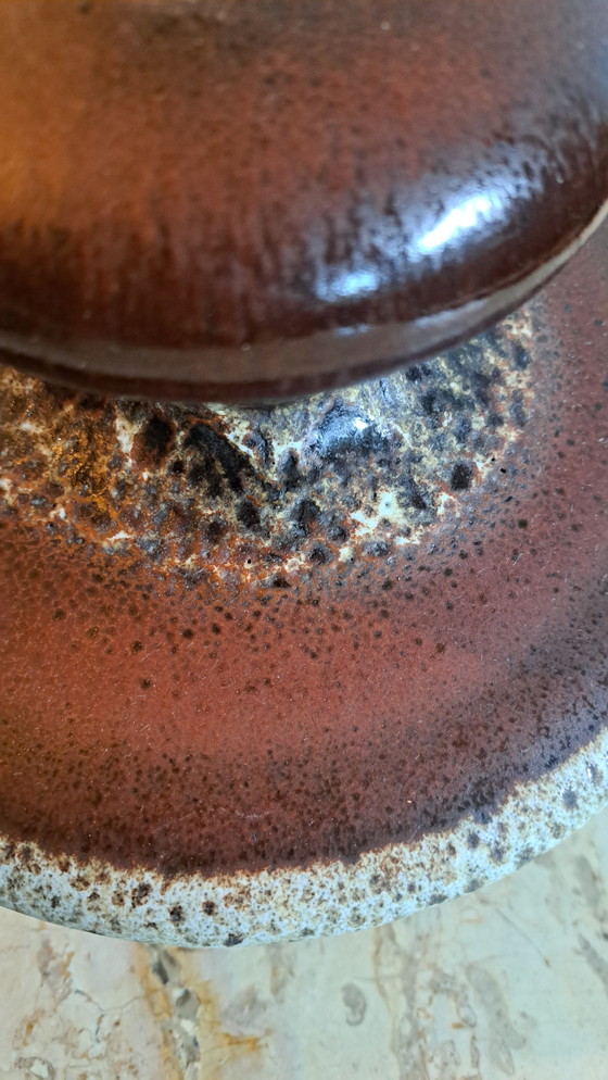 Image 1 of Vintage Fat Lava hanglamp keramiek bruin nieuwe bedrading 