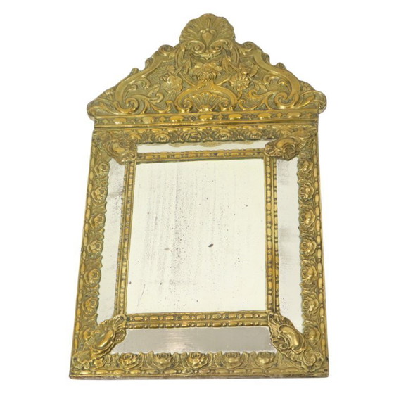 Image 1 of Miroir à coussin ancien Miroir Repousse France