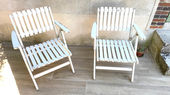 Image 1 of Vintage Wood Folding Garden Armchair by R.Gleizes France