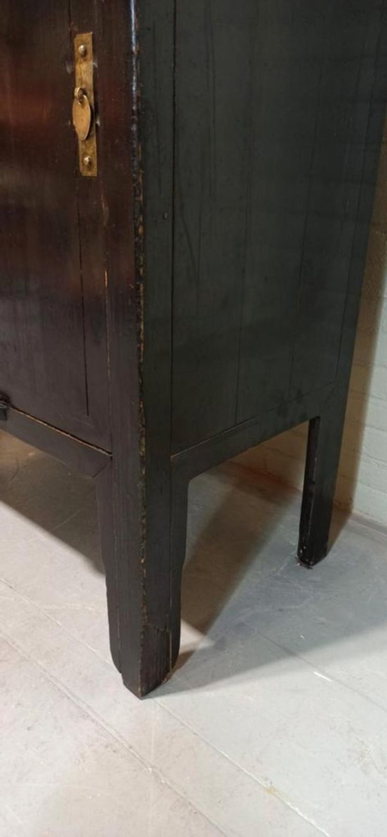 Image 1 of Vintage black lacquered and brass cabinet 