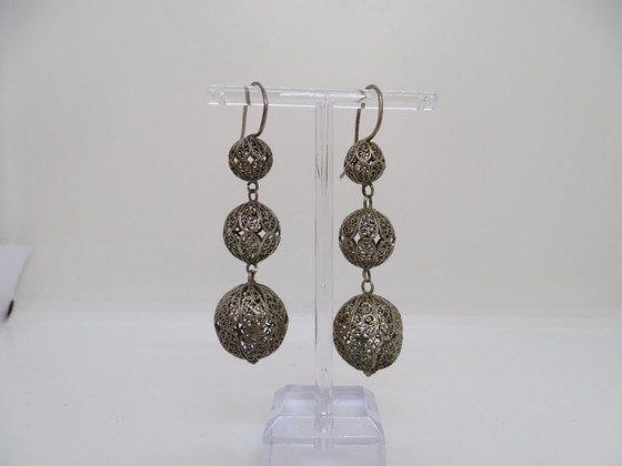 Image 1 of Boucles d'oreilles sphériques en filigrane Charro, argent massif 925, début du XXe siècle - Salamanque, Espagne