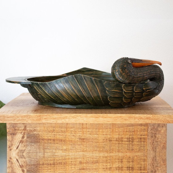 Vintage geweven mand in de vorm van een ooievaar of kraanvogel – Decoratieve objecten, Rattan (photo 4 of 12)