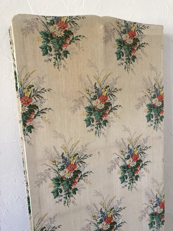 Image 1 of Antique 6-panel folding screen in wood and fabric, 1950s-1960s