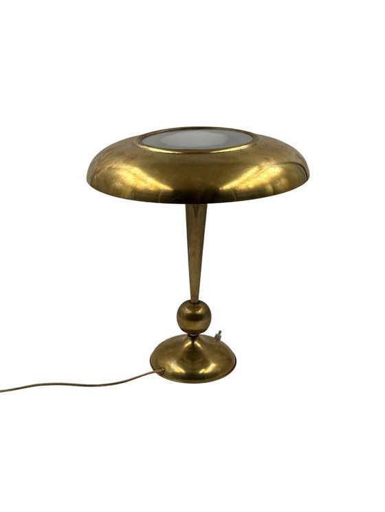 Image 1 of Oscar Torlasco, model 143 messing tafel-/bureaulamp, Prod. Lumi, Italië jaren 50