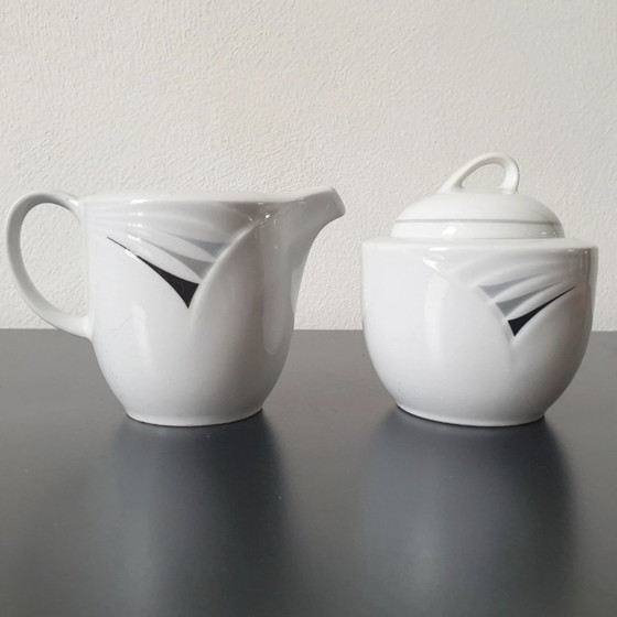 Image 1 of Winterling Rösslau Sugar & Cream Set | Unique Retro Shape | Graphic Gray/Black Decor