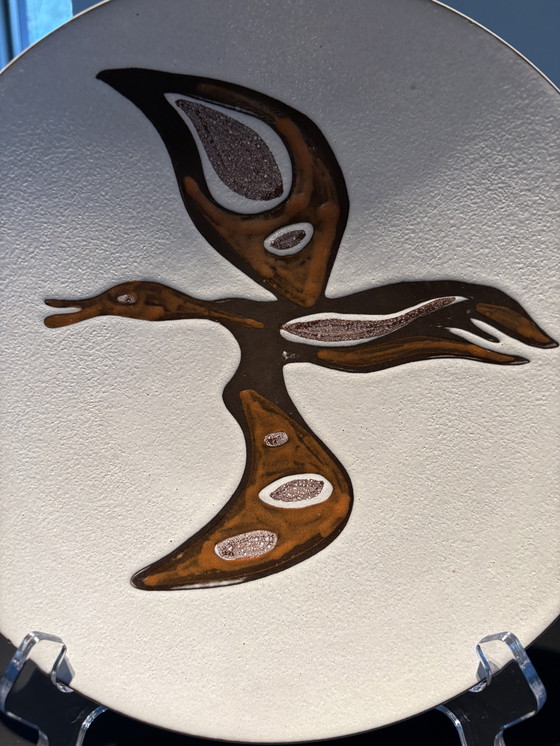 Image 1 of 1960s decorative bowl, white ceramic with stylized bird