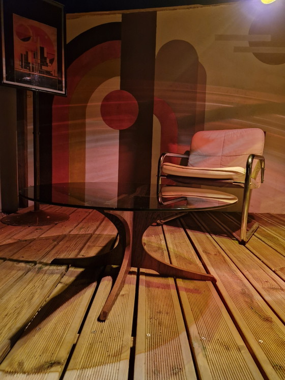 Image 1 of Vintage coffee table from the 1960s/70s after Hugues Poignant, smoked glass & teak