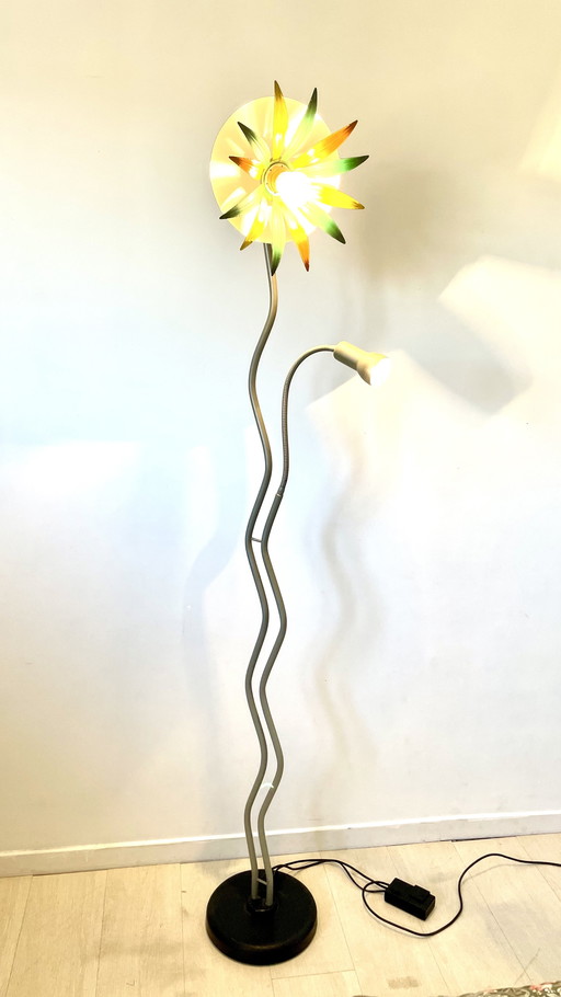 Italian Wiggle Floor Lamp With Flower Head