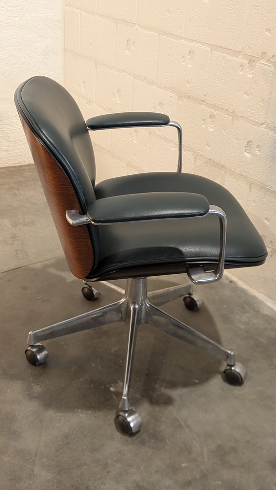 Image 1 of sedia da ufficio mim racing in pelle verde e legno di palissandro