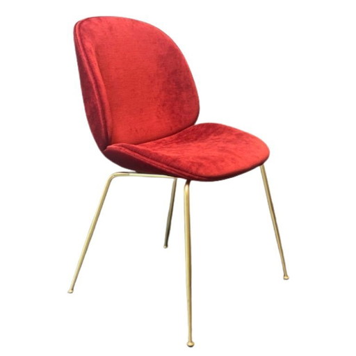 Gubi Beetle Dining Chair Red Velvet, Brass Foot - Sale