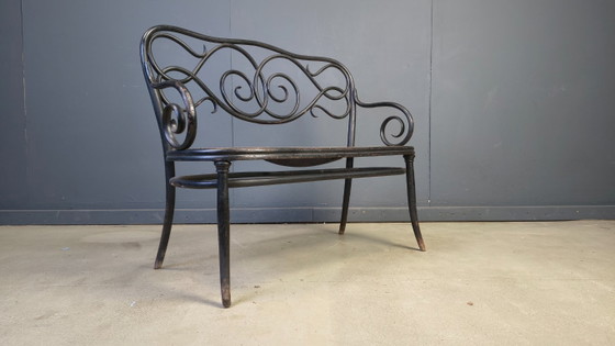 Image 1 of Jugendstil-Sofa Nr. 2 aus gebogenem Holz und Rohrgeflecht von den Gebrüdern Thonet, Österreich, 1900er Jahre