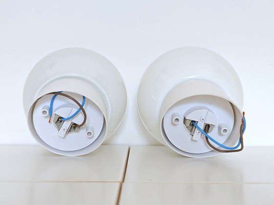 Image 1 of Vintage Wall Lamp / Set of 2 White Opal Globe Sconces/ Ceiling Light / Mid Century / Yugoslavia 1960's / Ceiling Light Cover