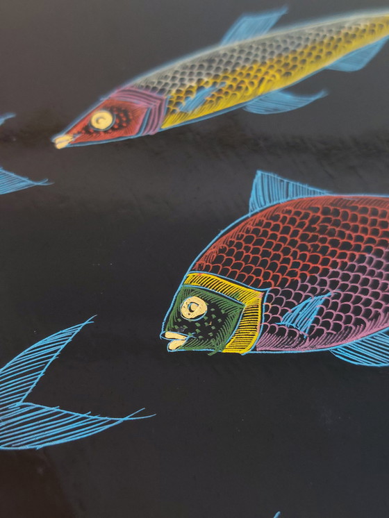 Image 1 of Scatola laccata vintage dipinta a mano di metà secolo, decoro Fosch