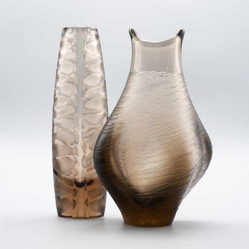 ŽBS Sklo Union Josefodol Železný Brod Vaclav Horacek & Miroslav Klinger Vase Duo