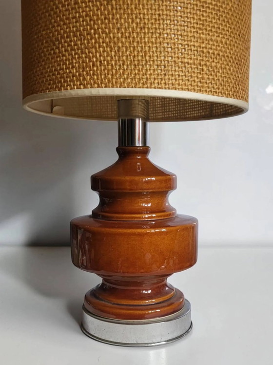 Vintage table lamp in glazed ceramic and chrome metal – 1970s – Porcelain (photo 2 of 9)