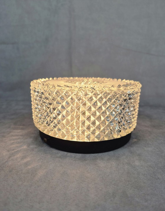 Image 1 of Vintage Mid-Century Pressed Glass Flush Mount Ceiling Light E27 19.5cm Retro Lamp