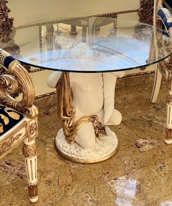 Originele Gianni Versace Home fauteuilset: 2 stoelen + design bijzettafel – Cotton, Wood (photo 7 of 15)
