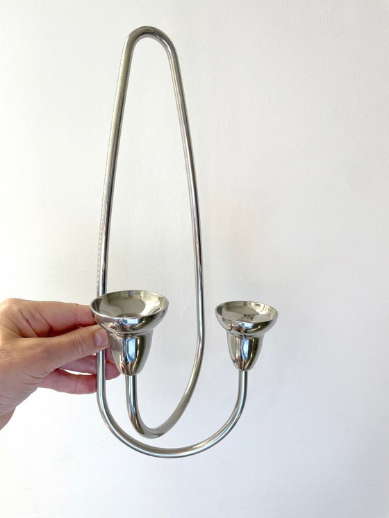 Image 1 of Candelabro de pared grande de acero inoxidable de Georg Jensen, diseño danés Swing