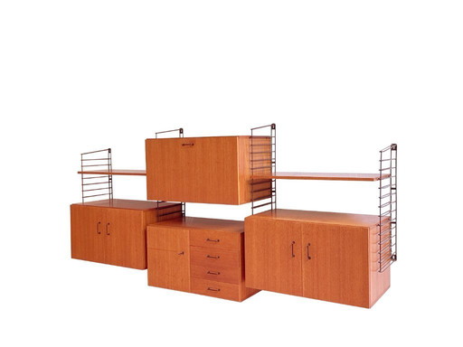 Teakhouten modulair wandsysteem Musterring – breed wandmeubel