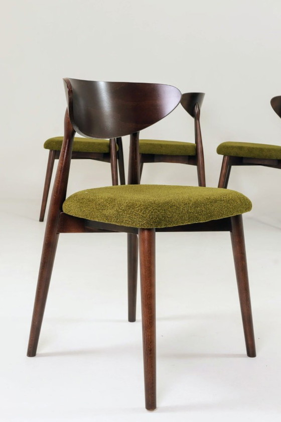 Image 1 of Eetkamerstoelen set van 6, bekleding van donker walnootgroen gras, natuurlijk ontwerp