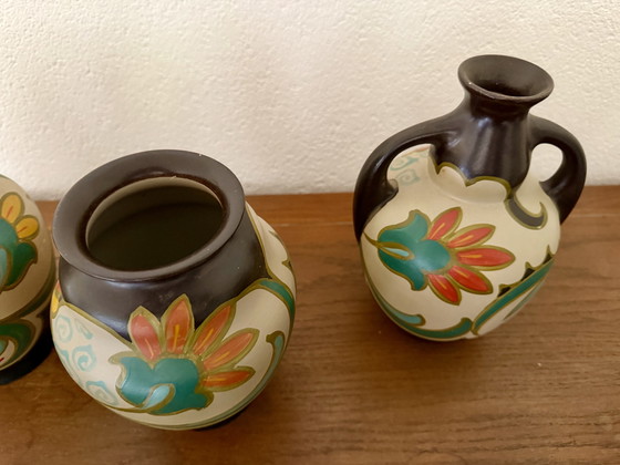 Image 1 of Unieke Gouda Sparta Plateel Vasenset Art-Deco